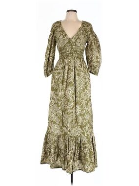 NWT Patrons of Peace Olive & White Floral Smocked Maxi Dress